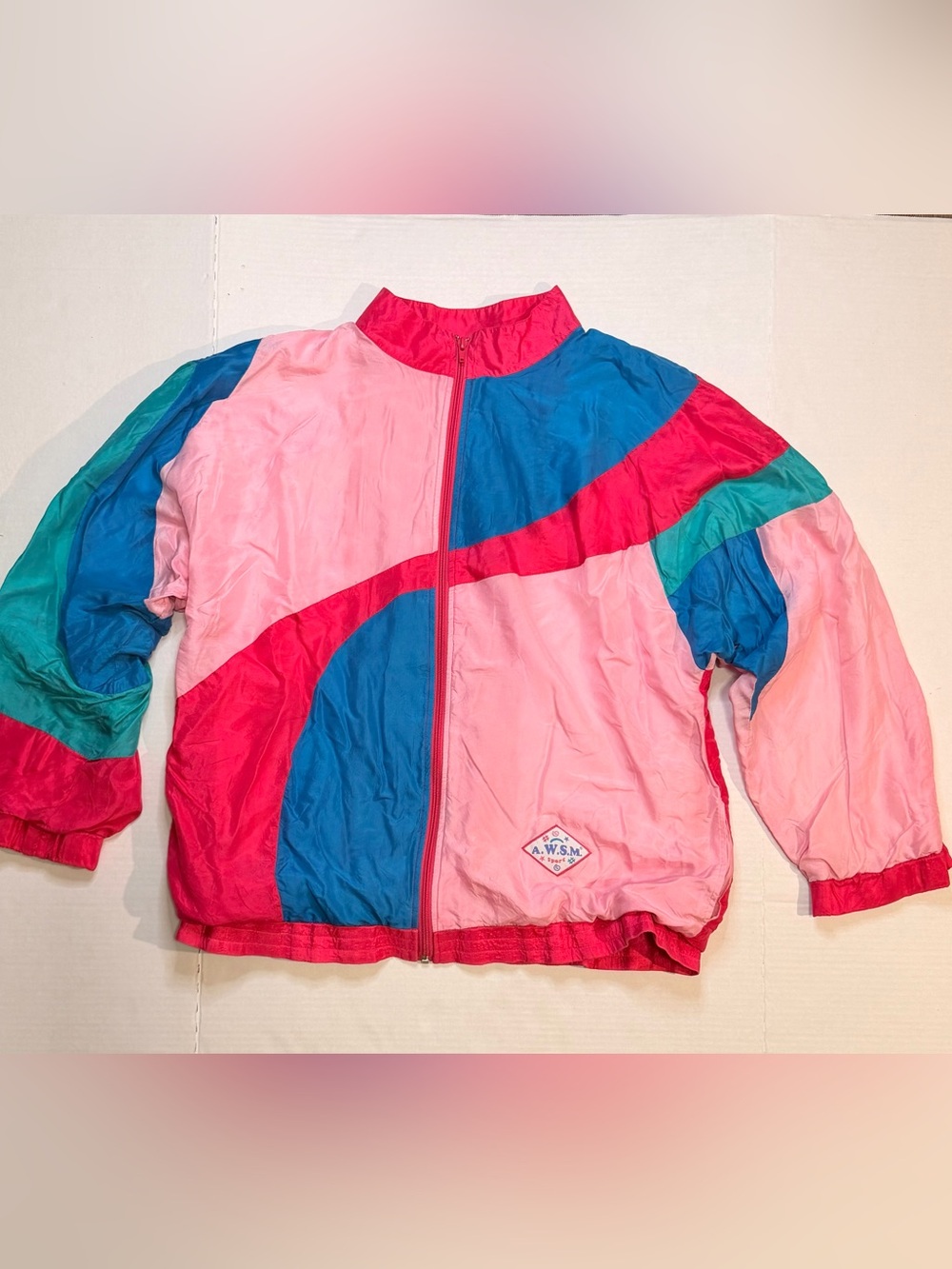 AWSM Vintage 90s Women's Pink Multi-Color Windbreaker Jacket